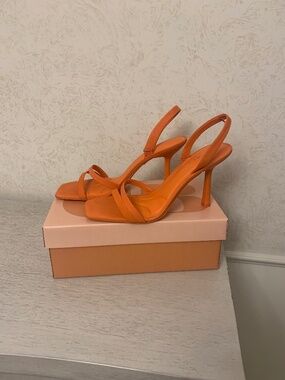 Gianni Bini Penelope Nubuck Cara Orange Sandal Heels, Size 11